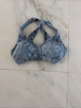 Snake-Print Cross-Back Bralette in Slate Blue